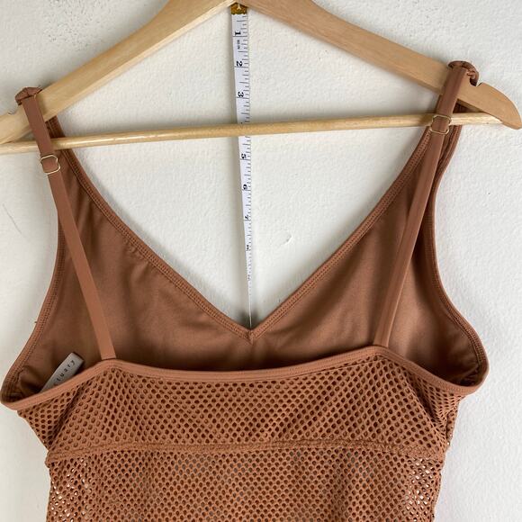 Sanctuary Mesh One Piece Swimsuit Size L Cocoa Tan Brown Scoop Neck Anthopologie - Picture 7 of 10